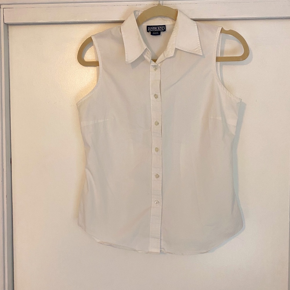 Lands End Sleeveless Cotton Blouse, White, Size 6